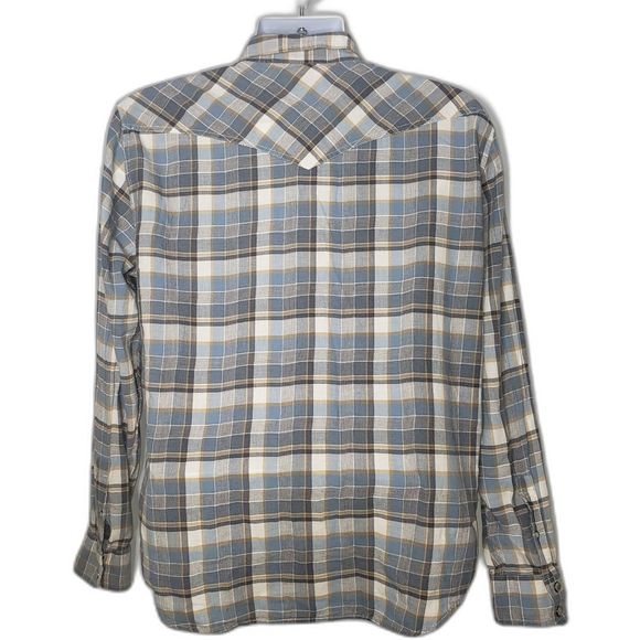 LUCKY BRAND Classic Fit Pearl Snap Blue Plaid Button Up Shirt Mens Size Large - Picture 6 of 7